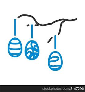 Easter Eggs Hanged On Tree Branch Icon. Editable Bold Outline With Color Fill Design. Vector Illustration.