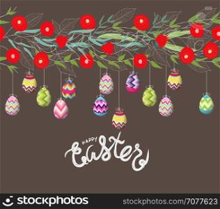 easter eggs hanging on the florals