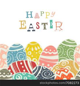 Easter eggs on white. Eggs border by down side seamless and repeat. Happy Easter greetings card template