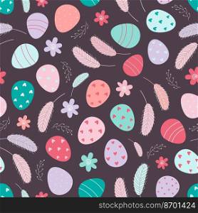 Easter eggs seamless pattern. Decorated Easter eggs. Design for textiles, packaging, wrappers, greeting cards, paper, printing. Vector illustration. Easter eggs seamless pattern. Decorated Easter eggs. Design for textiles,
