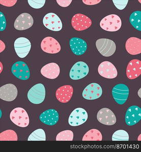 Easter eggs seamless pattern. Decorated Easter eggs. Design for textiles, packaging, wrappers, greeting cards, paper, printing. Vector illustration. Easter eggs seamless pattern.Decorated Easter eggs