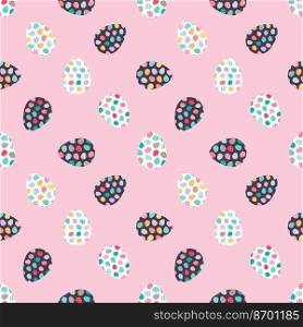 Easter eggs seamless pattern. Decorated Easter eggs on a pink background. Design for textiles, packaging, wrappers, greeting cards, paper, printing. Vector illustration. eggs pattern. Easter eggs on a pink background