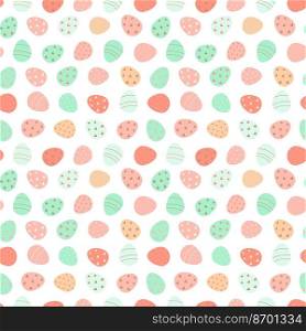 Easter eggs seamless pattern. Decorated Easter eggs on a white background. Design for textiles, packaging, wrappers, greeting cards, paper, printing. Vector illustration. Easter eggs seamless pattern. Vector illustration