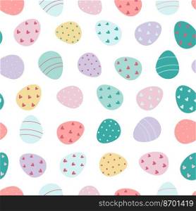 Easter eggs seamless pattern. Decorated Easter eggs on a white background. Design for textiles, packaging, wrappers, greeting cards, paper, printing. Vector illustration. seamless pattern with easter eggs. easter pattern