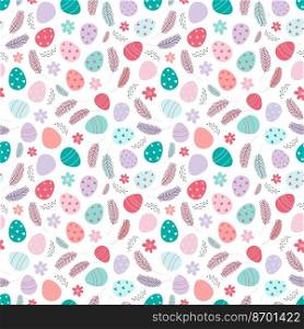 Easter eggs seamless pattern. Decorated Easter eggs on a white background. Design for textiles, packaging, wrappers, greeting cards, paper, printing. Vector illustration. Easter eggs seamless pattern. Decorated Easter eggs on a white background
