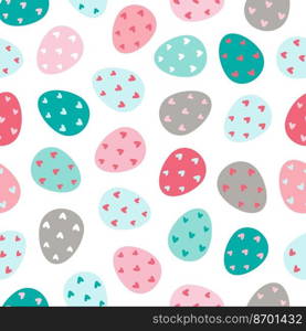 Easter eggs seamless pattern. Decorated Easter eggs on a white background. Design for textiles, packaging, wrappers, greeting cards, paper, printing. Vector illustration. Easter eggs seamless pattern. Design for textiles