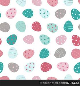 Easter eggs seamless pattern. Decorated Easter eggs on a white background. Design for textiles, packaging, wrappers, greeting cards, paper, printing. Vector illustration. Easter eggs seamless pattern.Decorated Easter eggs