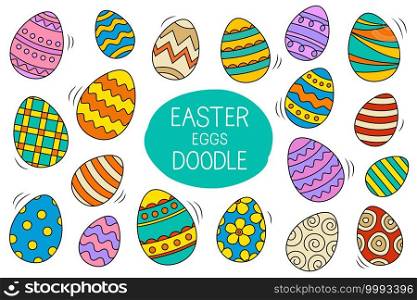Easter eggs set doodle and color style. Happy easter pastel color isolated on white background.