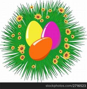 Easter Eggs sitting on grass on a white background