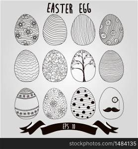 Easter eggs with ribbon background the pattern for coloring book. Vector