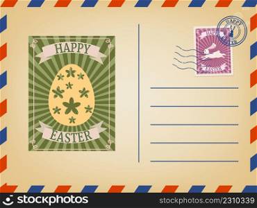 Easter envelope paper mail with a Easter Egg, st&, vintage. Vector illustration retro style graphic. Easter envelope paper mail with a Easter Egg, st&, vintage. Vector illustration