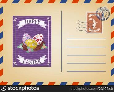 Easter envelope paper mail with a Easter Eggs, st&, vintage. Vector illustration retro style graphic. Easter envelope paper mail with a Easter Eggs, st&, vintage. Vector illustration