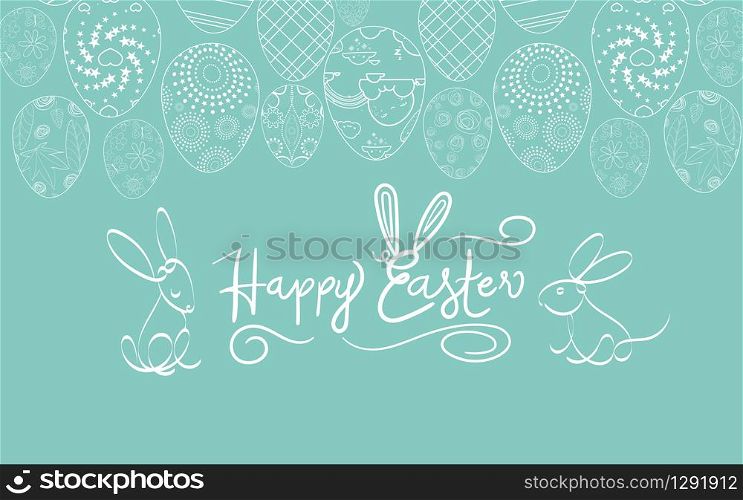 Easter frame with easter eggs and bunny hand drawn