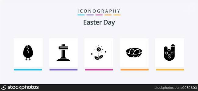 Easter Glyph 5 Icon Pack Including animal. egg. flower. easter. bowl. Creative Icons Design