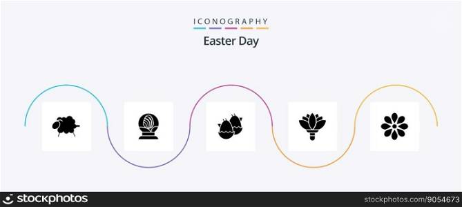 Easter Glyph 5 Icon Pack Including decoration. spring. egg. rose. flower