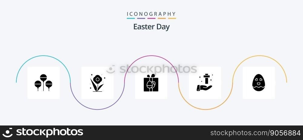 Easter Glyph 5 Icon Pack Including happy. easter. box. cross. celebration