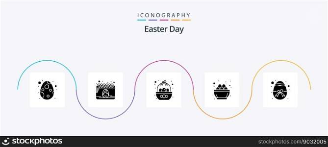 Easter Glyph 5 Icon Pack Including nest. easter. basket. celebration. egg