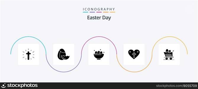 Easter Glyph 5 Icon Pack Including trolley. loves. celebration. easter. heart