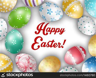 Easter greeting card with color eggs on a white background.Vector