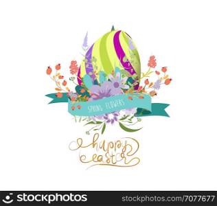 Easter greeting with eggs and flowers
