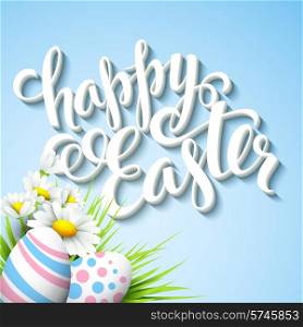Easter greeting with eggs and flowers. Vector illustration. Easter greeting. Vector illustration