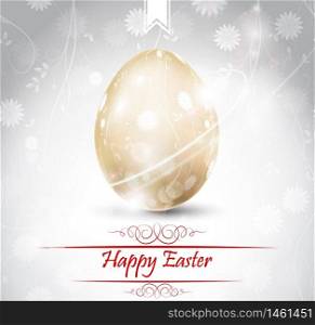 Easter greetings card with golden egg.Vector