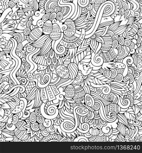 Easter hand drawn doodles vector seamless pattern. Easter doodles vector seamless pattern