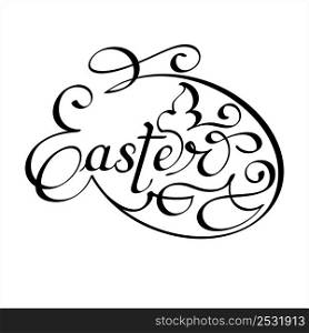 Easter Hand Drawn Pen Ink Style, Easter Word Handwritten Vector Art Illustration