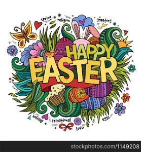 Easter hand lettering and doodles elements. Vector illustration. Easter hand lettering and doodles elements