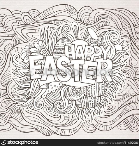 Easter hand lettering and doodles elements. Vector illustration. Easter hand lettering and doodles elements