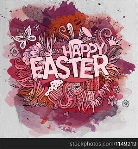 Easter hand lettering and doodles elements. Vector watercolor illustration. Easter hand lettering and doodles elements.