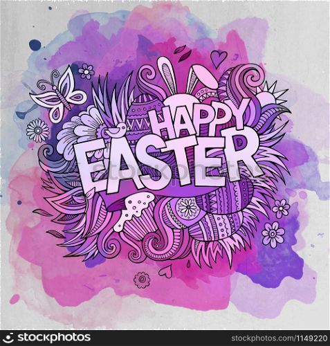 Easter hand lettering and doodles elements. Vector watercolor illustration. Easter hand lettering and doodles elements.