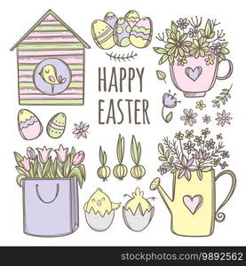 EASTER HAS COME Holiday Cartoon Clip Art Vector Illustration Set