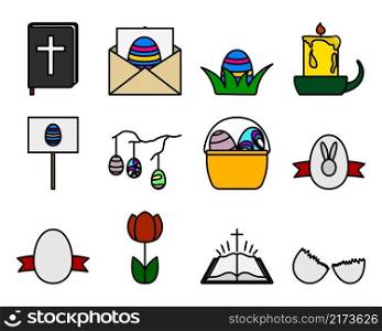 Easter Icon Set. Editable Bold Outline With Color Fill Design. Vector Illustration.