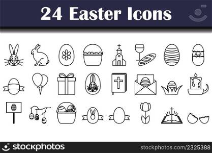 Easter Icon Set. Editable Bold Outline With Color Fill Design. Vector Illustration.