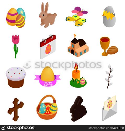 Easter isometric 3d icons set isolated on white background. Easter isometric 3d icons