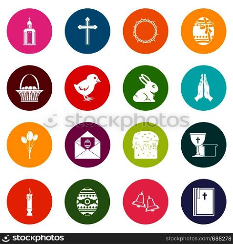 Easter items icons many colors set isolated on white for digital marketing. Easter items icons many colors set