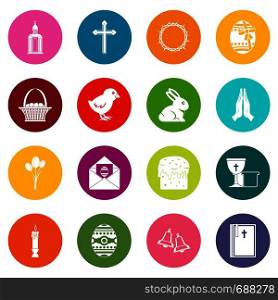 Easter items icons many colors set isolated on white for digital marketing. Easter items icons many colors set
