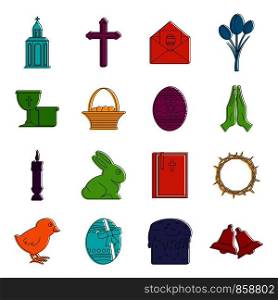Easter items icons set. Doodle illustration of vector icons isolated on white background for any web design. Easter items icons doodle set