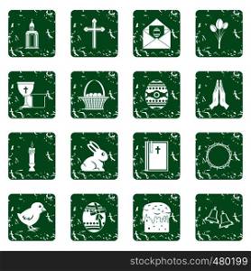 Easter items icons set in grunge style green isolated vector illustration. Easter items icons set grunge