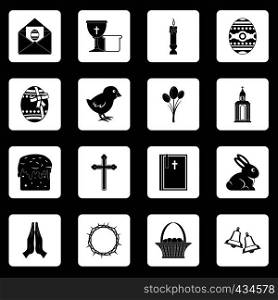 Easter items icons set in white squares on black background simple style vector illustration. Easter items icons set squares vector