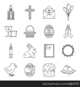 Easter items icons set. Outline illustration of 16 Easter items vector icons for web. Easter items icons set, outline style