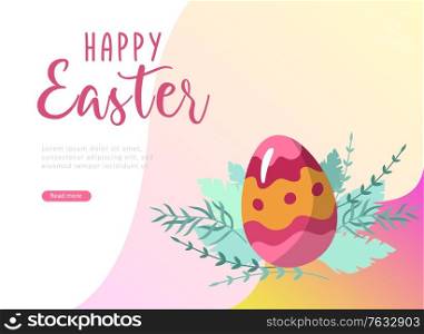 Easter landing page template with cartoon painted eggs and floral elements Vector Illustration Spring holiday celebration design.. Easter landing page template with cartoon painted eggs and floral elements Vector Illustration Spring holiday celebration