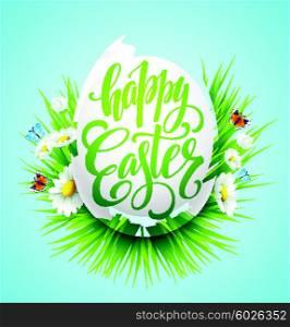 Easter lettering poster with spring flower. Vector illustration. Easter lettering poster with spring flower. Vector illustration EPS10