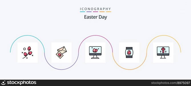 Easter Line Filled Flat 5 Icon Pack Including screen. holiday. monitor. easter. egg