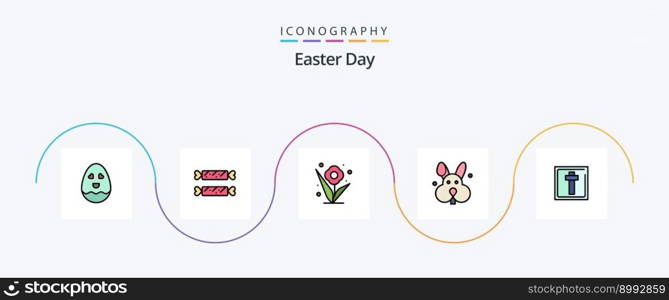 Easter Line Filled Flat 5 Icon Pack Including sign. easter. plant. corss. easter