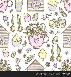 EASTER MUG With Flowers Seamless Pattern Vector Illustration