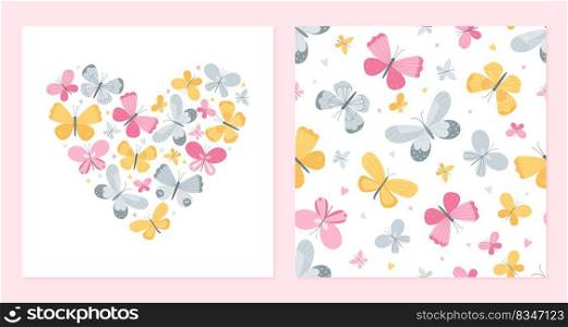 Easter pattern and seamless pattern in cartoon style. Colorful childish drawing with simple birds and flowers. Texture for fabric, paper, cards.. Easter pattern and seamless pattern in cartoon style. Colorful childish drawing with simple birds and flowers.