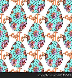 Easter pattern with hand drawn eggs and lettering. Perfect vector for wrapping paper. Repeating background. Easter pattern with hand drawn eggs and lettering. Perfect vector for wrapping paper. Repeating background.