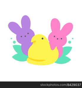 Easter Peeps. Simple Rabbit Vector Various colors made from candy and marshmallows. For celebrating Easter.